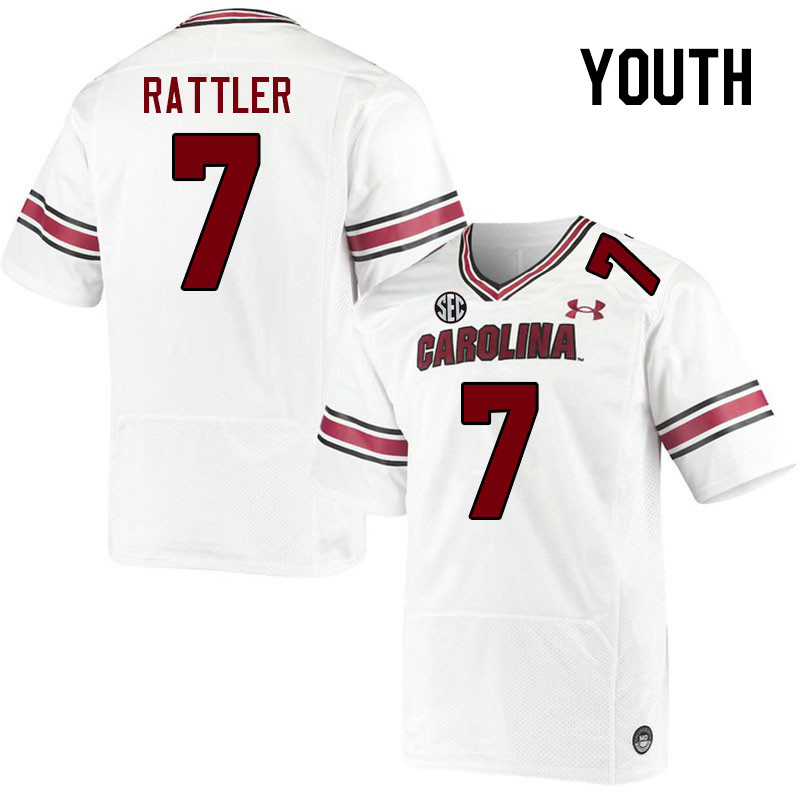 Youth #7 Spencer Rattler South Carolina Gamecocks 2023 College Football Jerseys Stitched-White